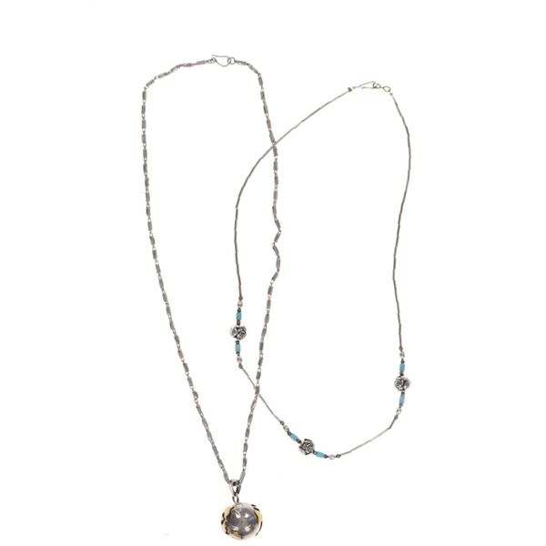 Navajo Sterling Silver Globe Bead Necklace Pair