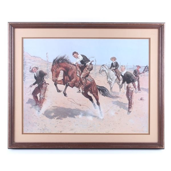 Frederic Remington "Turn Him Loose" Framed Print