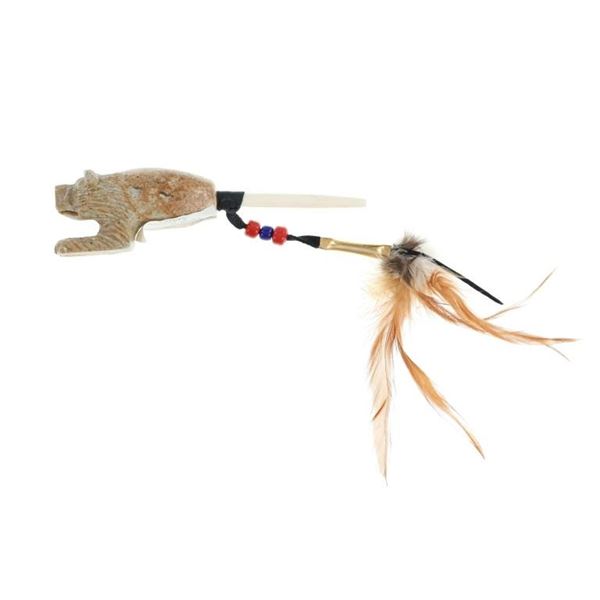 Iroquois Nation Bear Soapstone w/ Bone Stem Pipe