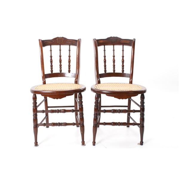 Walnut East Lake Cane Woven Chairs c. 1920's