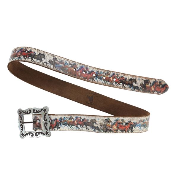 Leather Horse Belt w/ Silver Overlay Buckle