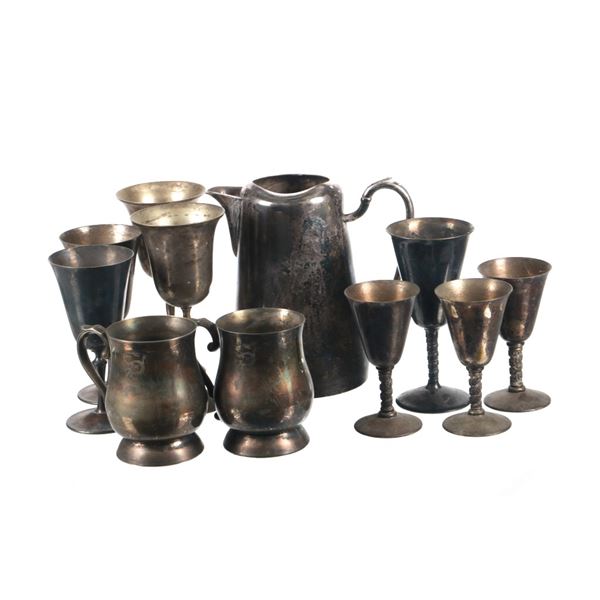 Silver Plate Chalices & Pitcher By Various Makers