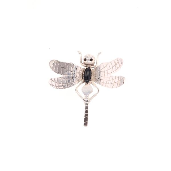 Navajo L.Yazzie Sterling Silver Jet Dragon Fly Pin