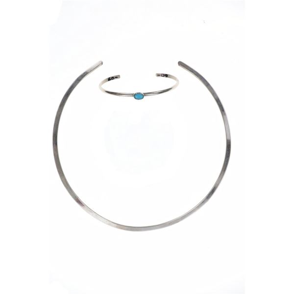 Navajo Silver Turquoise Choker & Bracelet c. 1960s