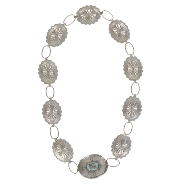 Navajo Sterling, Turquoise & Nickel Concho Belt