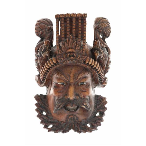 Chinese Imperial Style Hand Carved Wood Mask 1950s