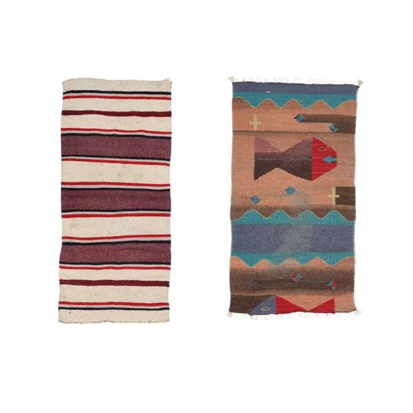 Mexican Pescado & Banded Wool Rug Pair c. 1960s