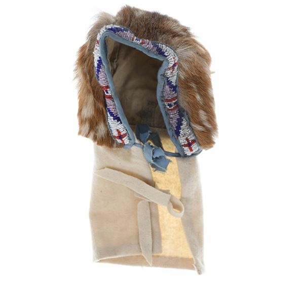 1930's Northern Sioux Beaded Fawn Hide Baby Bonnet