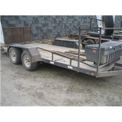 shop built, tandem axle trailer with tire rack.