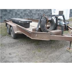 shop built, tandem axle trailer with tire rack.
