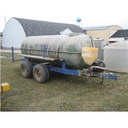 shop built, 1000 gal fiberglass tank on tandem axle trailer