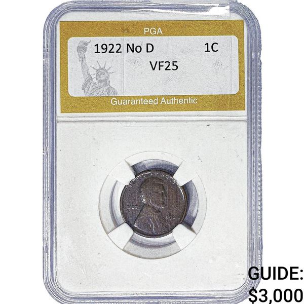 1922 No D Wheat Cent PGA VF25