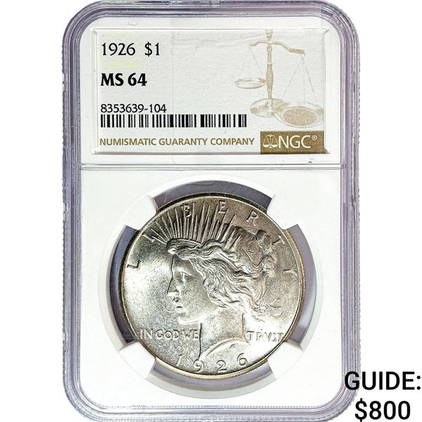 1926 Silver Peace Dollar NGC MS64