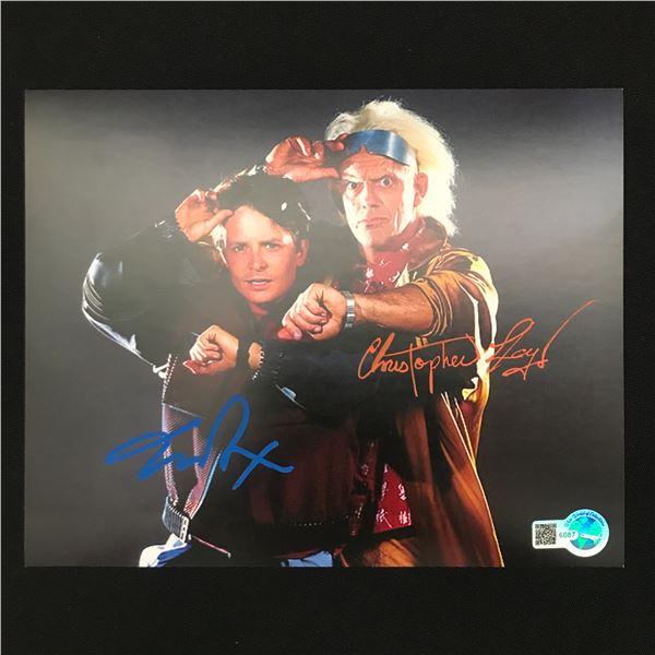 CHRISTOPHER LLOYD AND MICHAEL J FOX DUAL SIGNED BACK TO THE FUTURE 8X10 - WWOC COA