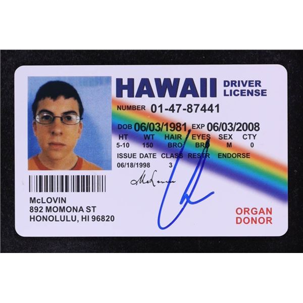 CHRISTOPHER MINTZ PLASSE SIGNED MCLOVIN DRIVING LICENSE - PSA COA