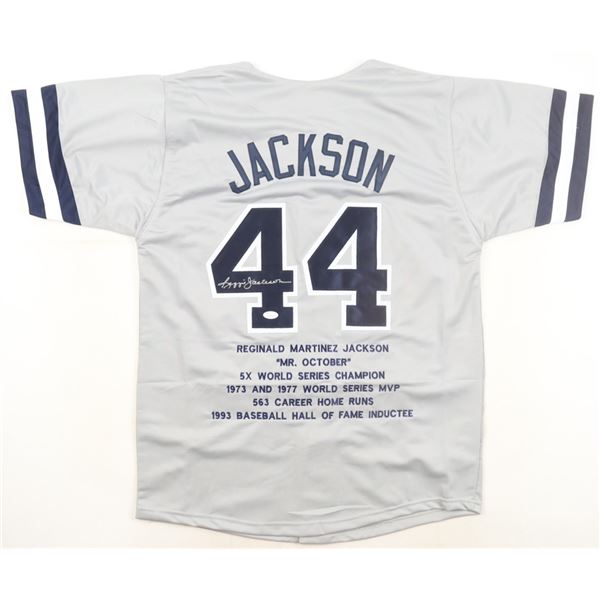 REGGIE JACKSON SIGNED NEW YORK YANKKES STAT JERSEY - JSA COA
