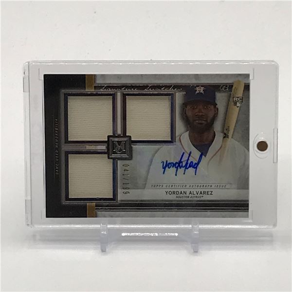 2020 TOPPS MUSEUM COLLECTION BASEBALL YORDAN ALVAREZ SIGNED TRIPLE PATCH ROOKIE TRADING CARD 41/199