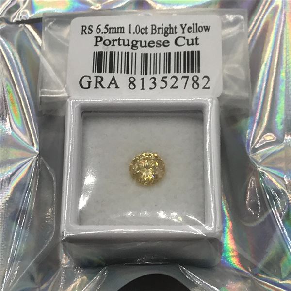 1CT MOISSANITE PORTUGESE CUT BRIGHT YELLOW WITH GRA REPORT