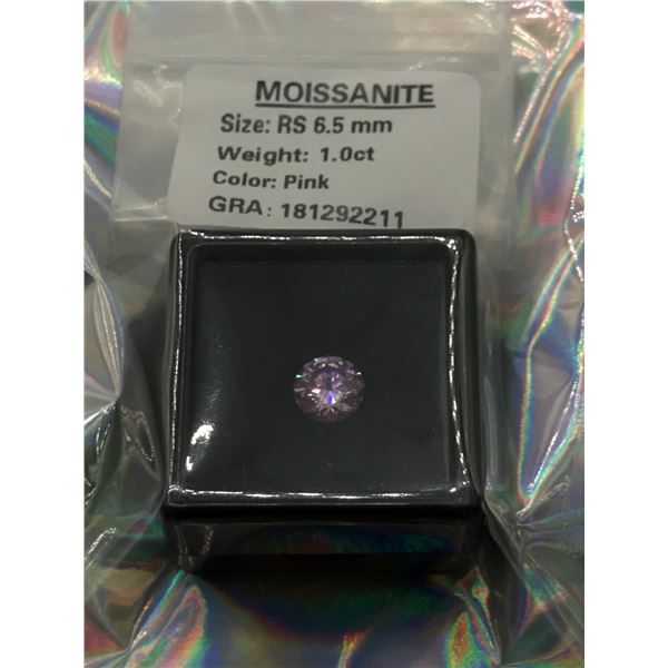 1CT MOISSANITE ROUND BRILLIANT PINK WITH GRA REPORT