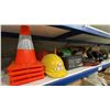 Image 1 : SHELF OF ASSORTED ITEMS- BATTERY CHARGER, PYLONS, RATCHET STRAPS, JUMPER CABLES, LEAF BLOWER