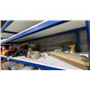 Image 2 : SHELF OF ASSORTED ITEMS- BATTERY CHARGER, PYLONS, RATCHET STRAPS, JUMPER CABLES, LEAF BLOWER