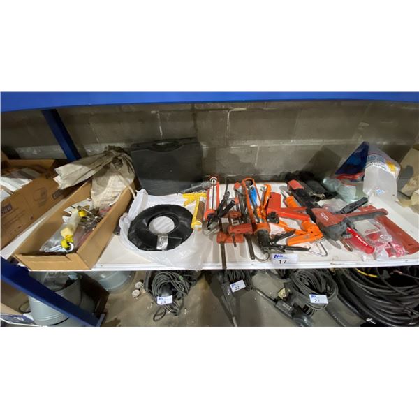 HILTI HDM500 ADHESIVE DISPENSER, CARTRIDGES, HILTI HOLLOW DRILL BITS, ASSORTED CAULKING GUNS,