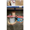 Image 1 : 3 SPOOLS OF ASSORTED SIZE INDUSTRIAL BRAIDED CABLING & 1 SPOOL OF INDUSTRIAL LINK CHAIN