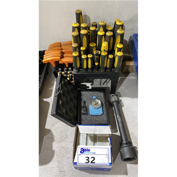 PTC TYPE A ASTM D2240 DUROMETER IN CASE, 2 SETS OF SCREWDRIVERS, 2 SETS OF HEX KEY SETS, PUNCH SET,