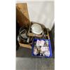 Image 1 : 3 BOXES & 1 BIN OF ASSORTED ELECTRICAL ITEMS, LIGHTS, SWITCHES, PARTS