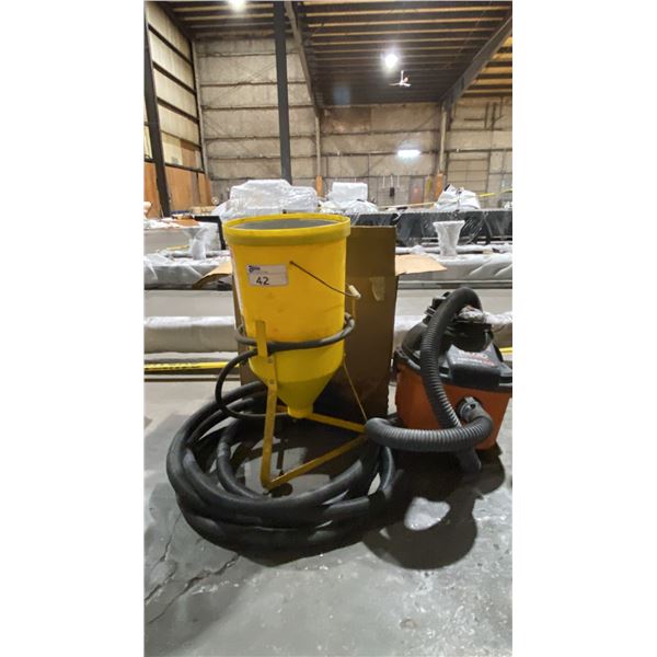 POWERFIST SANDBLASTING UNIT, RIDGID PORTABLE VAC & BANDSAW BLADES