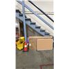 Image 1 : ASSORTED JANITORIAL ITEMS- COMMERCIAL MOP BUCKET, MOP, CORKBOARDS, FIRE EXTINGUISHERS, SOAPS, BAGS