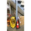 Image 2 : ASSORTED JANITORIAL ITEMS- COMMERCIAL MOP BUCKET, MOP, CORKBOARDS, FIRE EXTINGUISHERS, SOAPS, BAGS