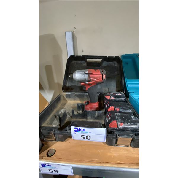 MILWAUKEE CORDLESS IMPACT WRENCH IN HARD TRANSPORT CASE WITH 3 BATTERIES