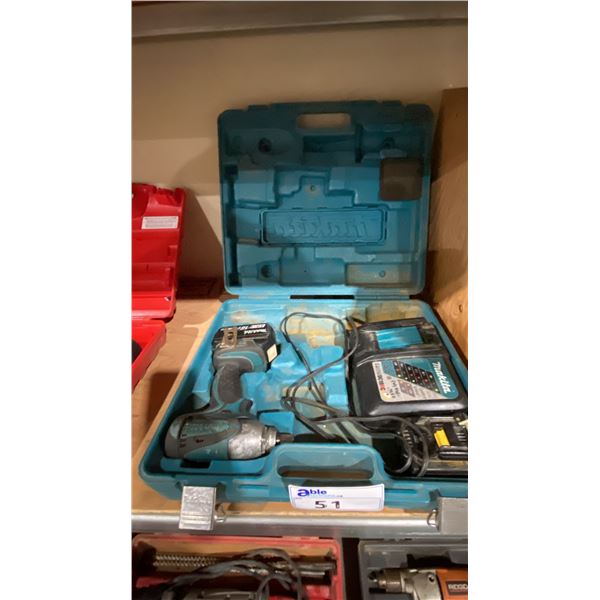 MAKITA CORDLESS IMPACT WRENCH WITH 2 BATTERIES & CHARGER IN HARD TRANSPORT CASE