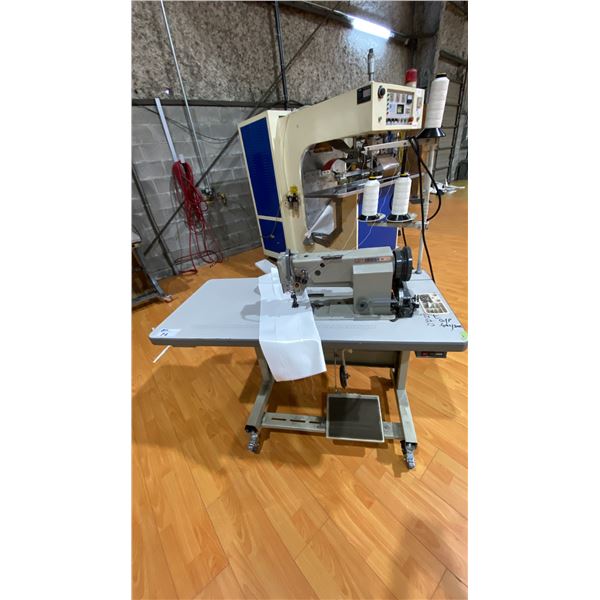TECHSEW DUAL NEEDLE, 3 SPOOL INDUSTRIAL MOBILE CANVAS SEWING STATION WITH TABLE & FOOT CONTROL