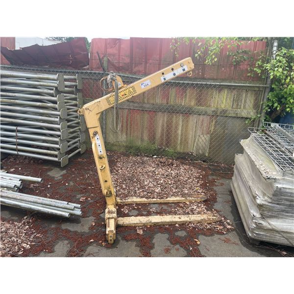 BOSCARO MBRA-20E, 441LB CAPACITY YELLOW METAL ADJUSTABLE CRANE FORKLIFT BOOM ATTACHMENT