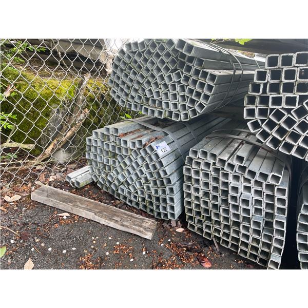 LARGE BUNDLE OF APPROX 21.5 FT LONG GALVANIZED STEEL SQUARE STOCK