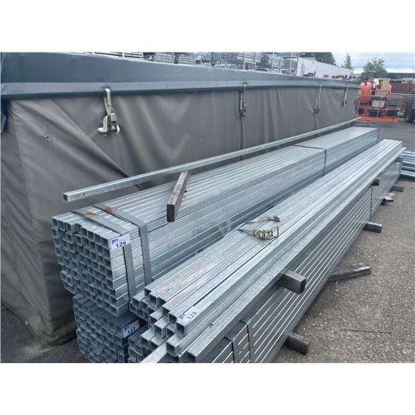 LARGE BUNDLE OF APPROX 21.5 FT LONG GALVANIZED STEEL SQUARE STOCK