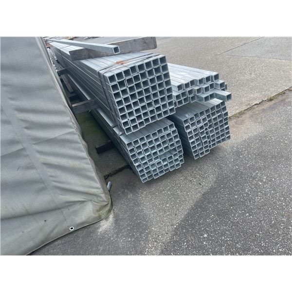 LARGE BUNDLE OF APPROX 21.5 FT LONG GALVANIZED STEEL SQUARE STOCK