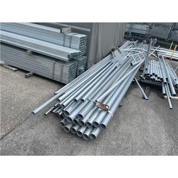 LARGE GROUP OF ASSORTED SIZED GALVANIZED STEEL TUBE STOCK- LONGEST MEASURES APPROX 24FT