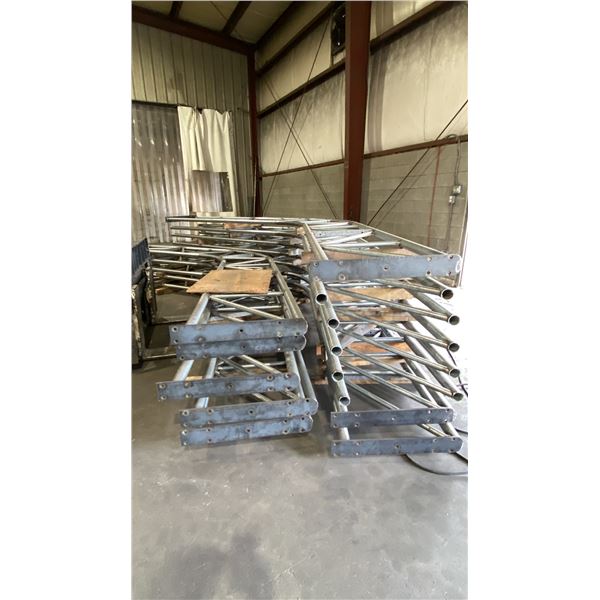 GROUP OF APPROX 12 LARGE WELDED GALVANIZED STEEL STRUCTURE COMPONENTS- APPROX 17 FT LONG