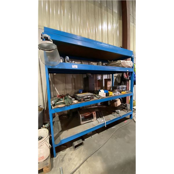4 TIER BLUE WELDED METAL SHELVING UNIT WITH ASSORTED SHOP CONTENTS