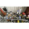 Image 2 : 2 TIER MOBILE WORKSHOP CART WITH ASSORTED SHOP CONTENTS- TOOLS, HARDWARE, SPRAY PAINT & MORE