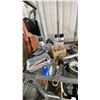 Image 4 : 2 TIER MOBILE WORKSHOP CART WITH ASSORTED SHOP CONTENTS- TOOLS, HARDWARE, SPRAY PAINT & MORE