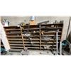 Image 1 : CONTENTS OF SHOP CORNER- 2 SHELVING UNITS WITH CONTENTS, METAL MOBILE RACK, GREEN MOBILE WORK TABLE