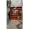 Image 1 : ORANGE METAL HARDWARE CABINET WITH ASSORTED HARDWARE