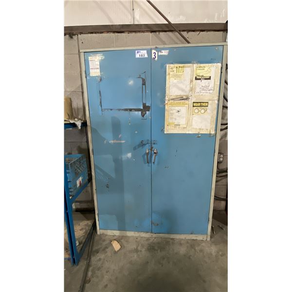 BLUE 2 DOOR CABINET WITH ASSORTED WELDING CONTENTS