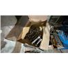Image 3 : 3 TIER SHELVING UNIT WITH ASSORTED SHOP CONTENTS- HARDWARE, TOOLS, POWER TOOLS, STRAPS & MORE