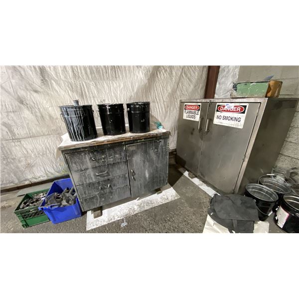 STAINLESS STEEL 2 DOOR FLAMMABLE CABINET & 4 DRAWER SINGLE DOOR STORAGE CABINET