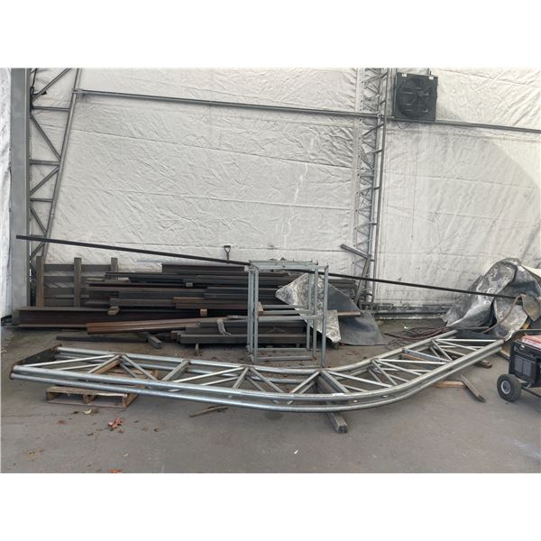 ASSORTED STEEL STOCK CONTENTS IN OUTDOOR TENT BUILDING